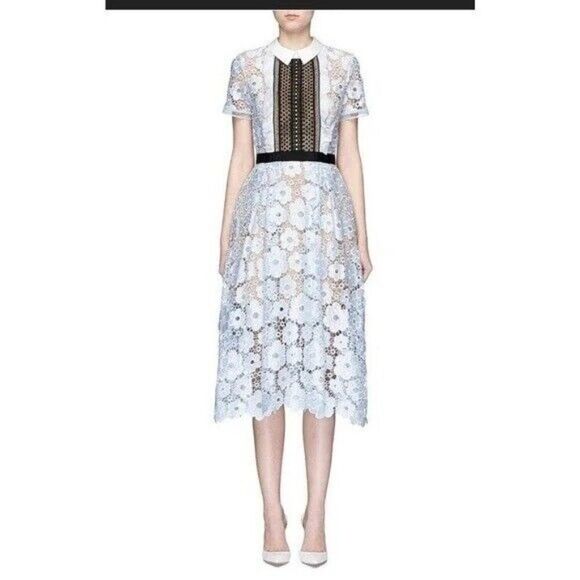 Self-Portrait Flower Garden Guipure Lace Dress in Light Blue Size US 4 Fairy - Picture 2 of 12